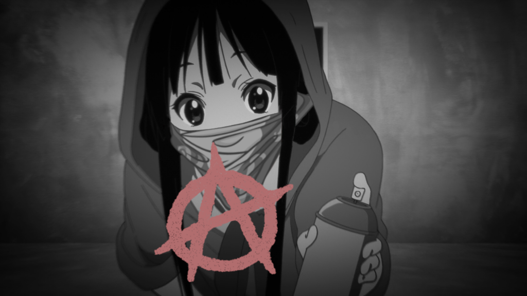 anime girl with bandana and spray can and circle a